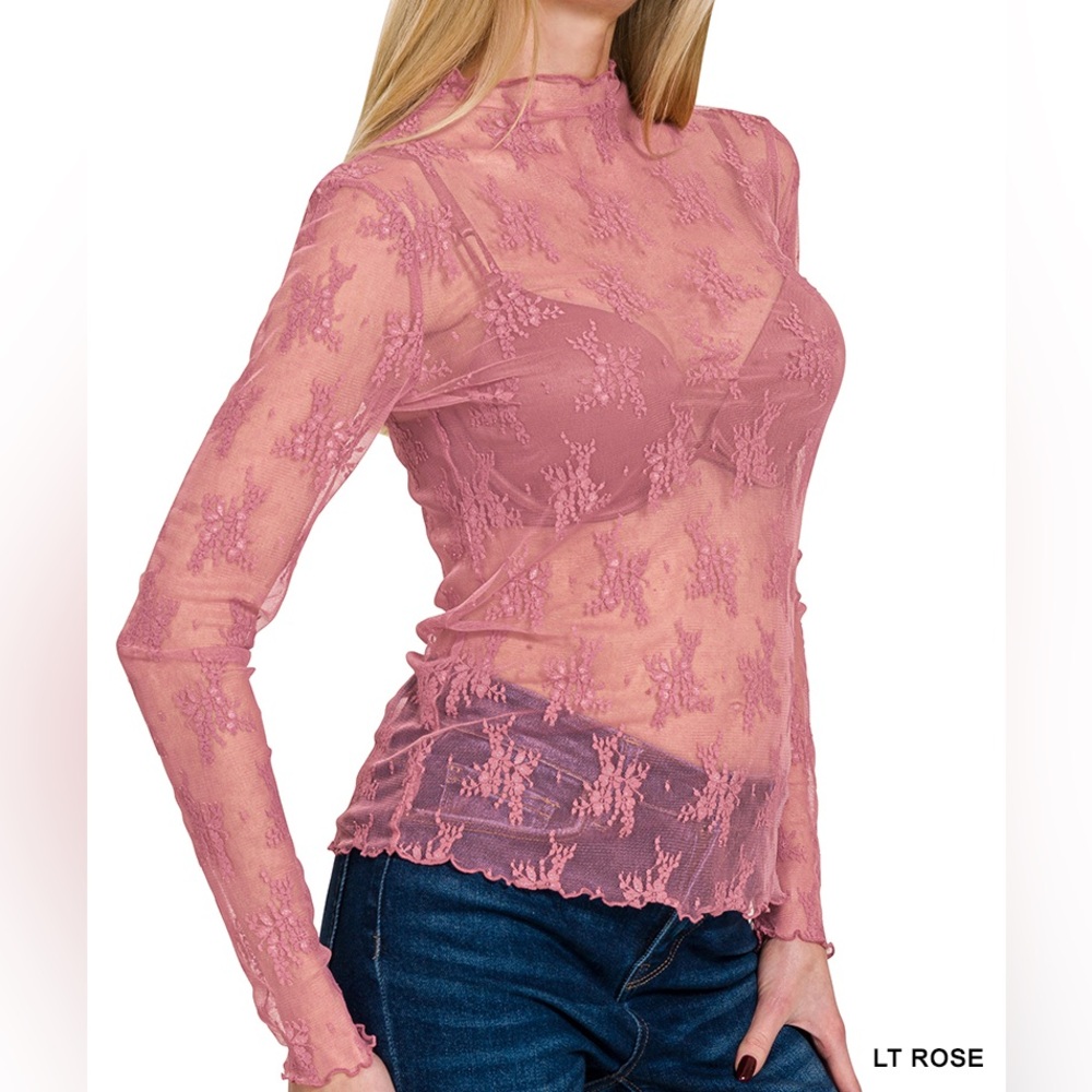 Lace Layering Long Sleeve Top in Light Rose - Picture 1 of 2